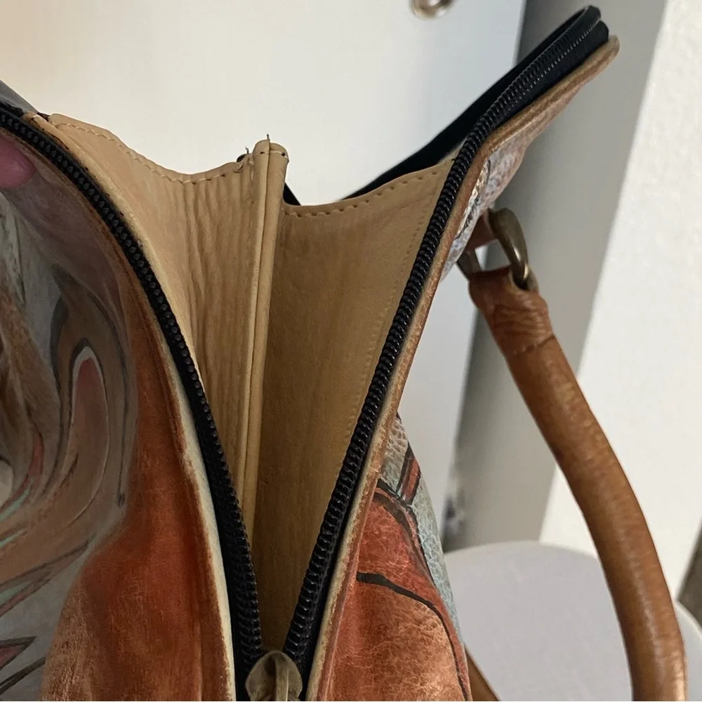 Allan Edward Hand Painted Leather Abstract Double- Handled Satchel Shoulder Bag